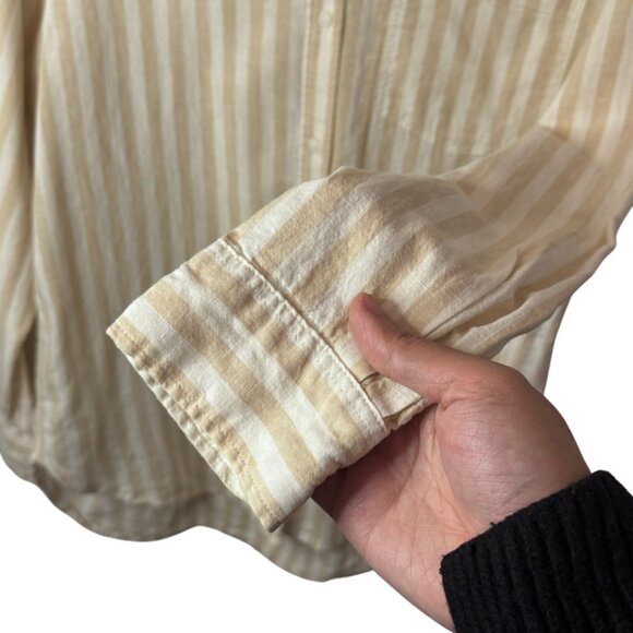 H&M beige striped linen blend long sleeve button down top size M - Picture 7 of 11